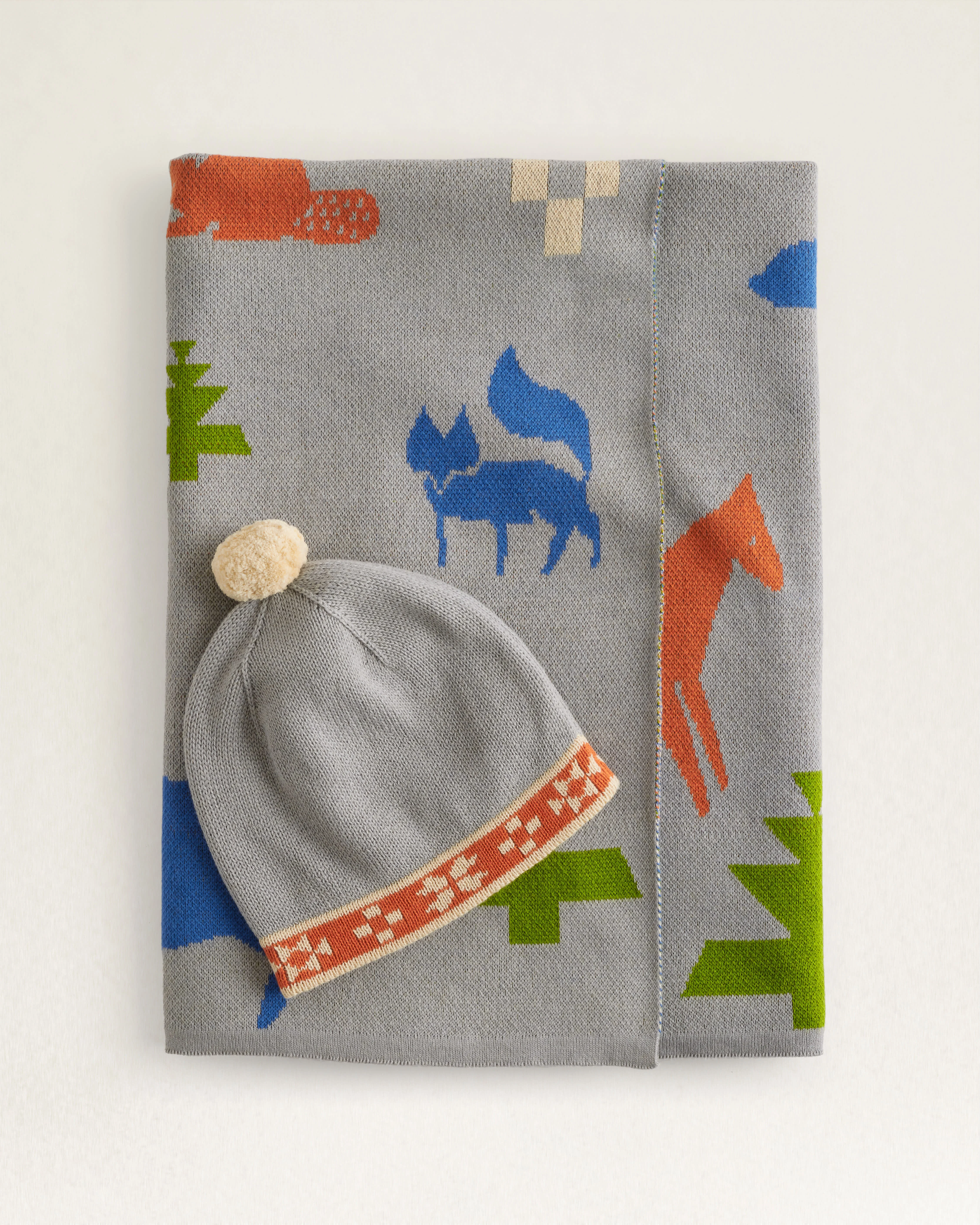 Classic Shared Path Knit Baby Blanket With Beanie Grey Easy-to-Use