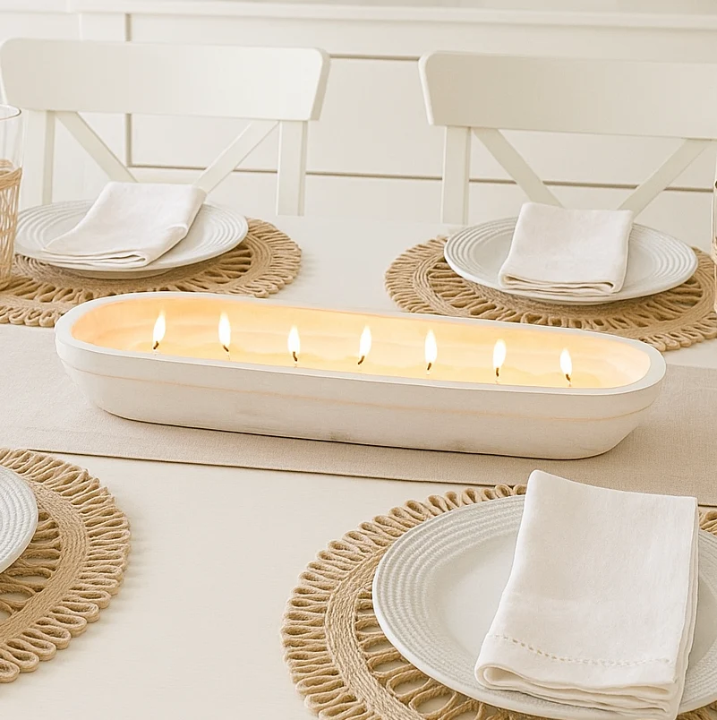 Premium Material Frosted Carrot Cake – 7 Wick White Wood Dough Bowl Candle Top-Quality