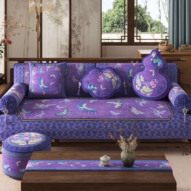 Consistent Ownkoti Vintage Oriental Purple Butterfly Sofa Protector Traditional