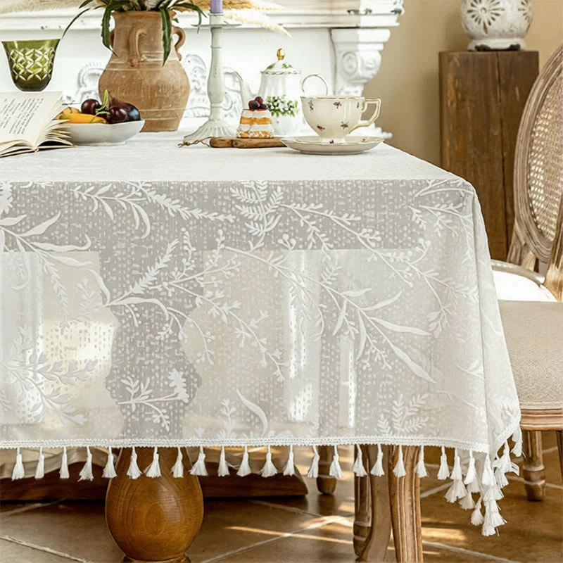 Relaxed Ownkoti Romantic Floral Leaf Lace Tassel Tablecloth High-Quality