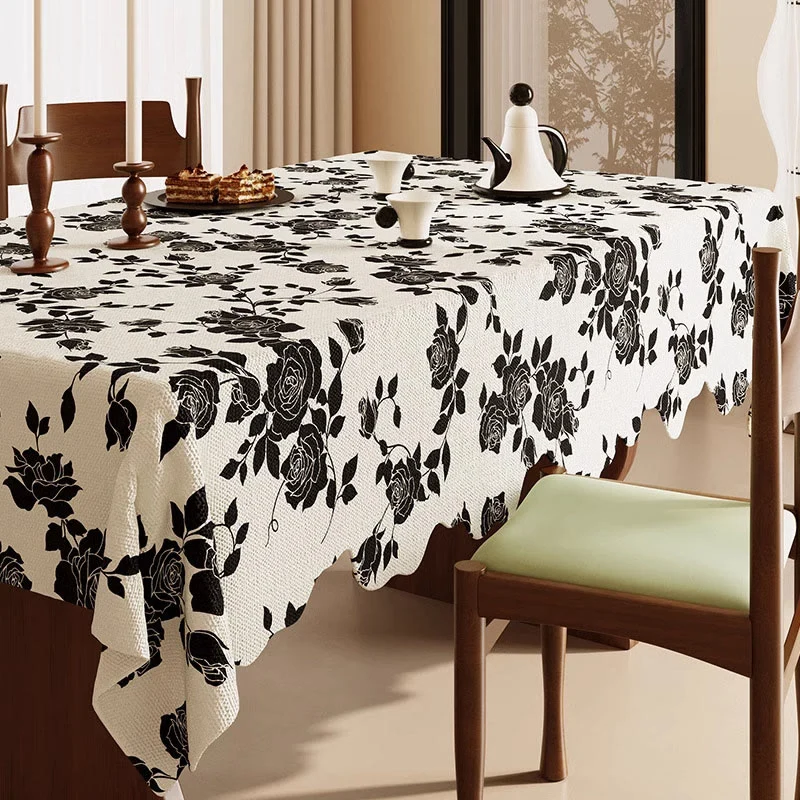 High-Quality Ownkoti Luxurious Black Rose Cotton Linen Tablecloth Quality