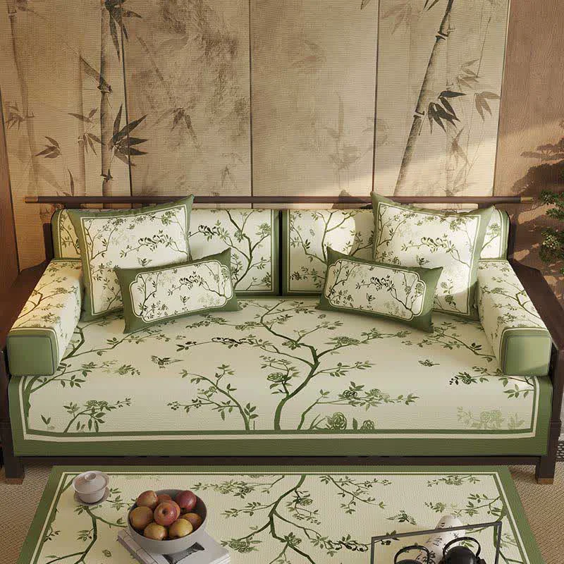 Proven Ownkoti Vintage Green Branch amp Floral Sofa Slipcover Breathable