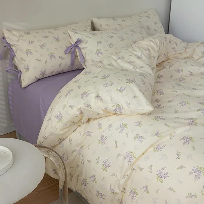 Outstanding VM VOUGEMARKET Purple Flower Duvet Cover Set Twin 3 Pieces Girls Cottagecore Bedding Set Cotton Lilac Floral Comforter Cover with Zipper Closure Vintage Country Bedding-Lavender 68×86 Inch Effective