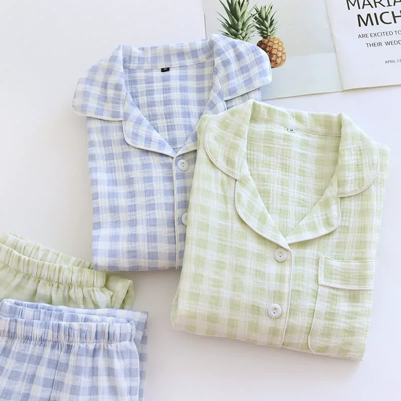 Prestigious Ownkoti Matching Couples Plaid Cotton Gauze Pajamas Original