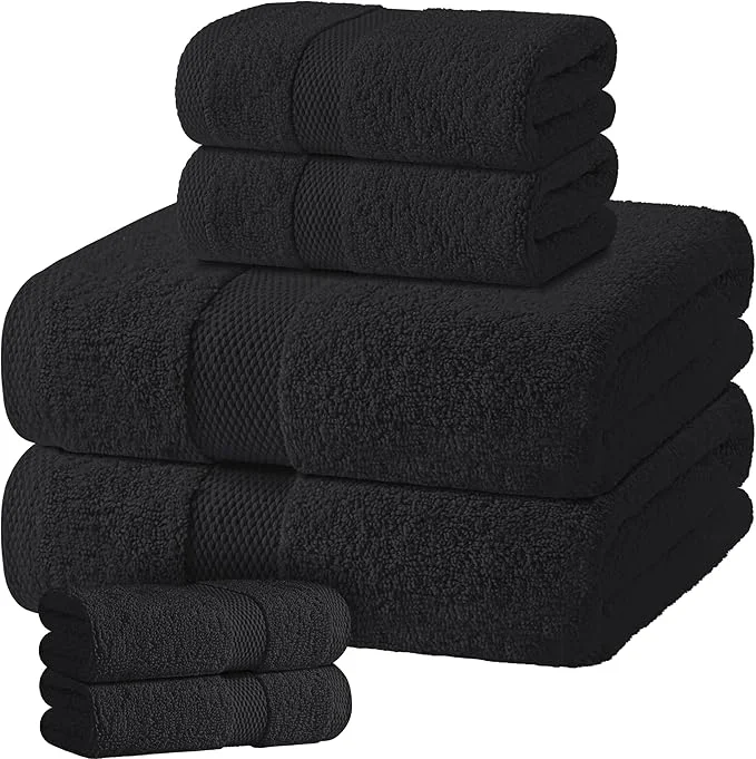Easy-to-Use Black Bath Towel Set of 6 Premium Material