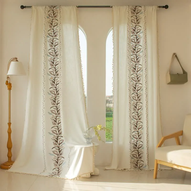 Original Ownkoti Daffodil Floral Light Filtering Curtain with Tassels Trusted