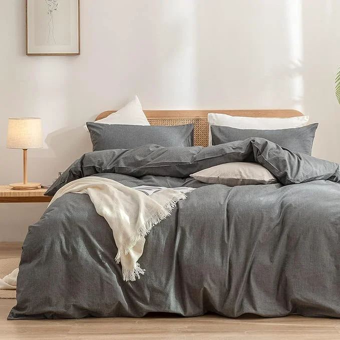 Responsible OUCH Duvet Cover Set Washed Cotton Linen Feel Super Soft Comfortable Chic Lightweight 3 PCs Home Bedding Set Solid Dark Grey Oversized Full Authentic