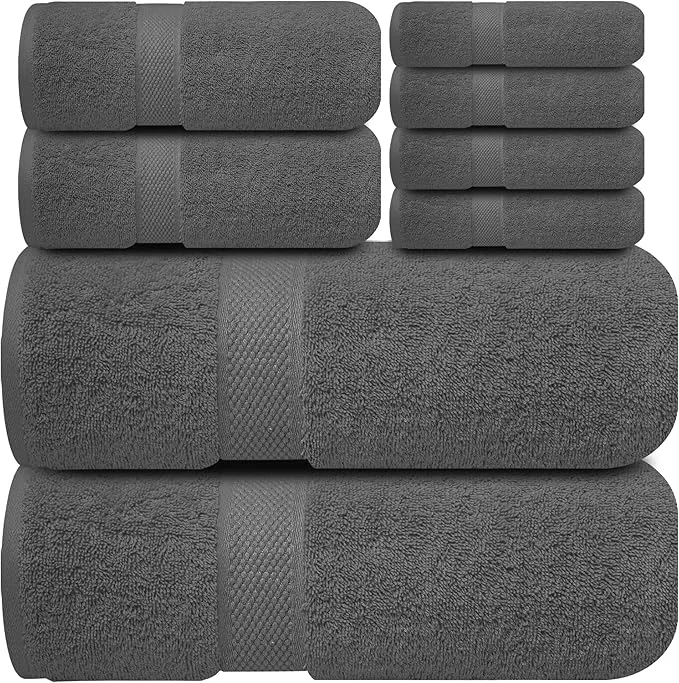 High-Grade Infinitee Xclusives Luxury Cotton Towel Set – 8 Piece Bathroom Towel Set – Genuine