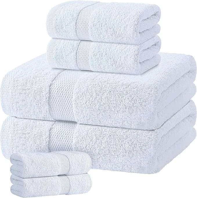 Secure White Bath Towel Set of 6 Fine