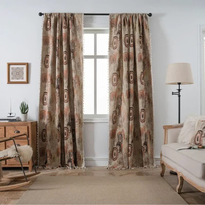 Original Design Ownkoti Tree Ring Jacquard Curtain with Tassel Organic