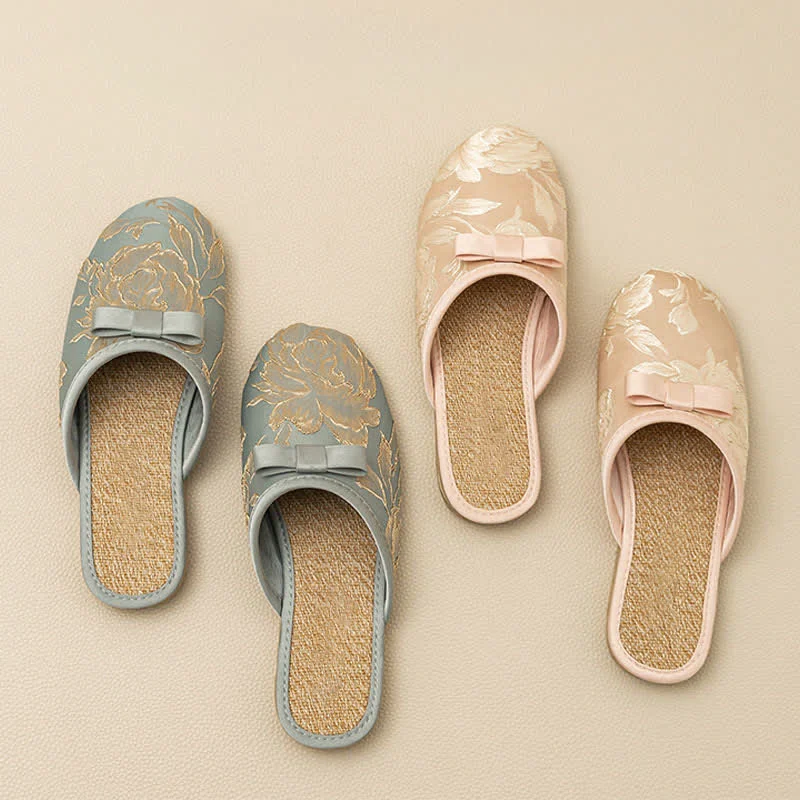 First-Class Ownkoti Embroidery Linen Slippers with Closed Toe Outstanding