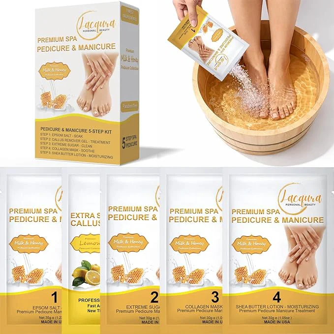 Sustainable Deluxe Pedicure Kit 5 Step Spa Set – Epsom Salt Soak Callus Remover Gel Lightweight