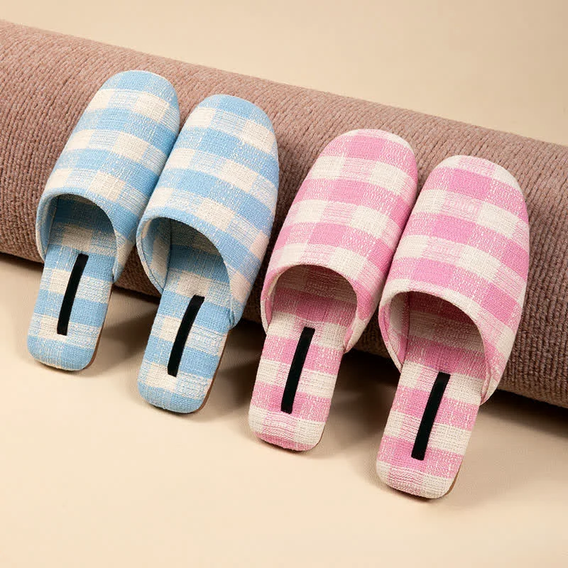 Certified Ownkoti Chic Plaid Cotton-Linen Anti-Slip Slippers Sophisticated