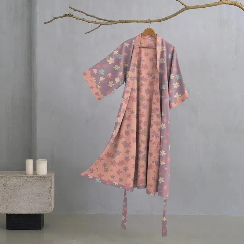 Dependable Ownkoti Purple Floral Cotton Gauze Kimono Robe Elegant