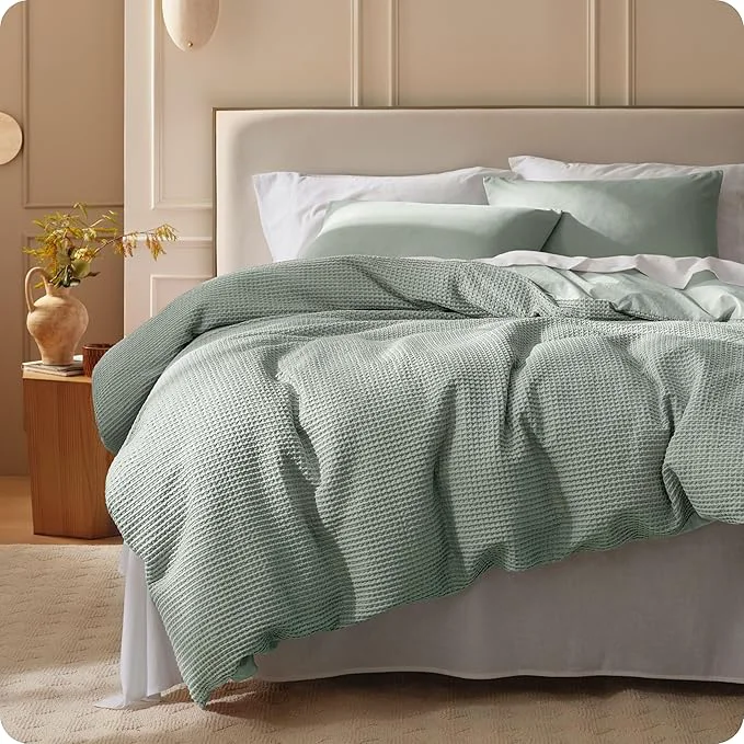 Dependable Bedsure Cotton Duvet Cover King Size – Cotton Waffle Weave Sage Green Duvet Cover PureWoven Textured Breathable Bedding Comforter Cover for All Season 1 Duvet Cover Only 104 quot x90 quot Relaxed