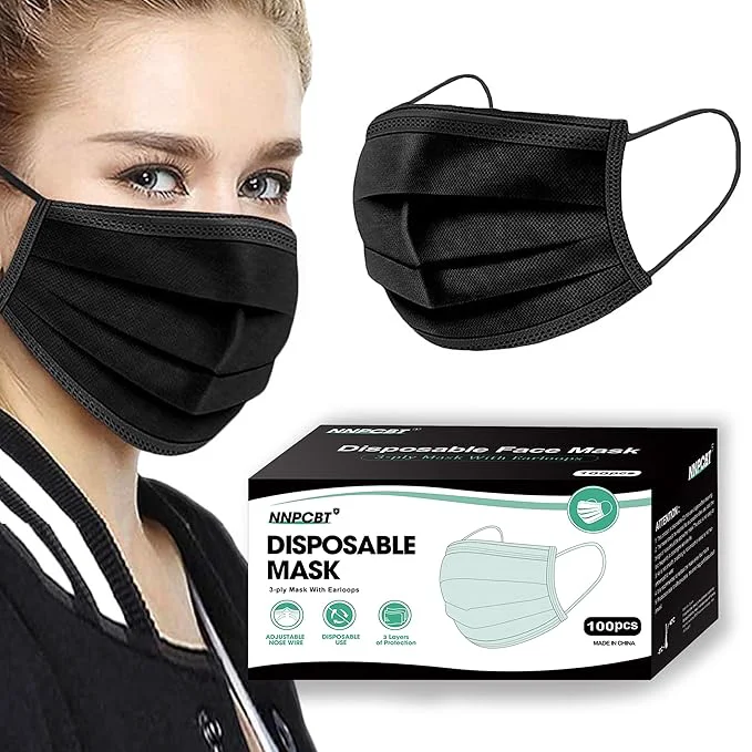 Smart NNPCBT 100PCS 3 Ply Black Disposable Face Mask Filter Protection Face Masks Original