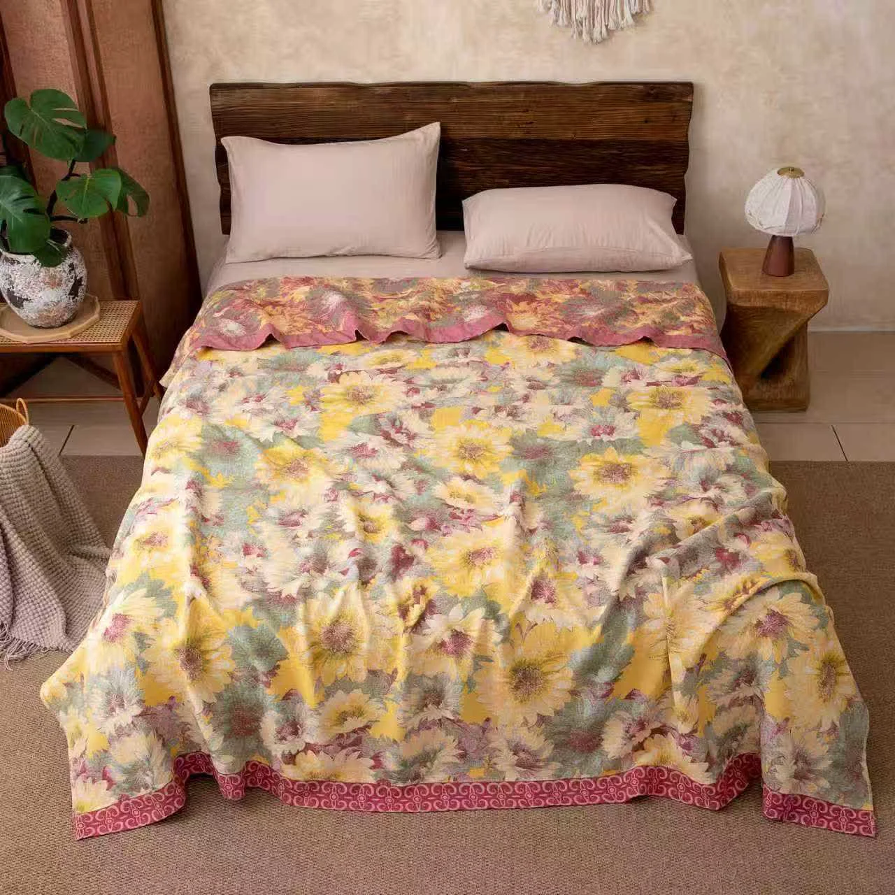 Exceptional Ownkoti Artistic Sunflower Cotton Gauze Blanket High-End