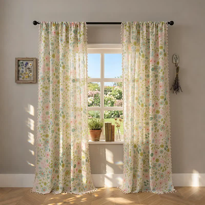 Lightweight Ownkoti Daisy amp Leaf Print Curtain With Tassel Durable