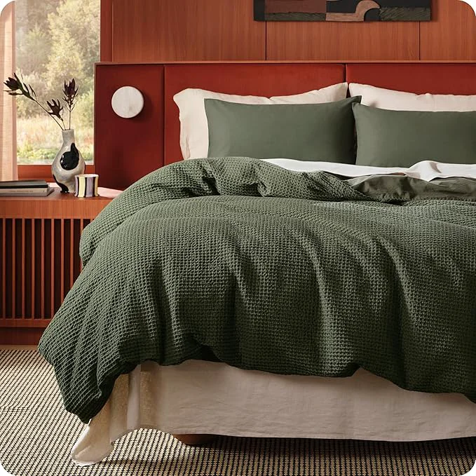 Outstanding Bedsure Cotton Duvet Cover King Size – Cotton Waffle Weave Olive Green Duvet Cover PureWoven Textured Breathable Bedding Comforter Cover for All Season 1 Duvet Cover Only 104 quot x90 quot Certified