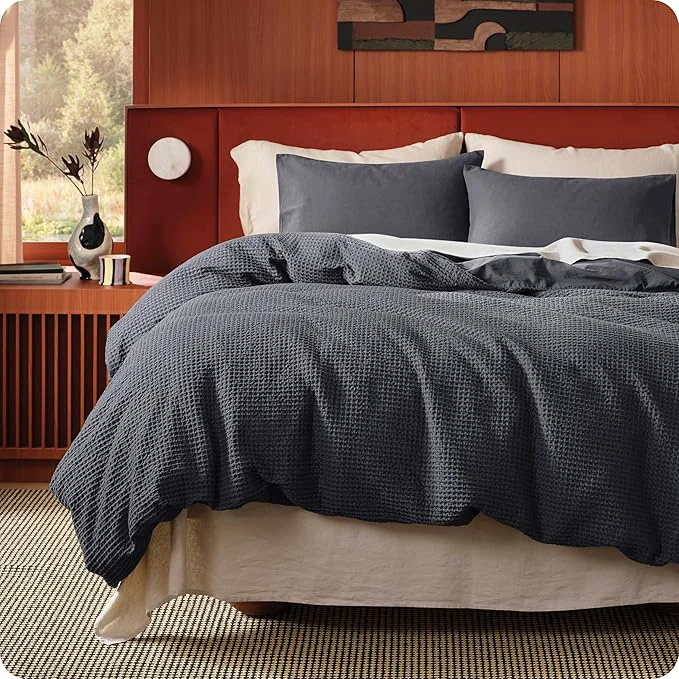 Smart Bedsure Cotton Duvet Cover Queen Size – Cotton Waffle Weave Charcoal Duvet Cover PureWoven Textured Breathable Bedding Comforter Cover for All Season 1 Duvet Cover Only 90 quot x90 quot Expertly Made