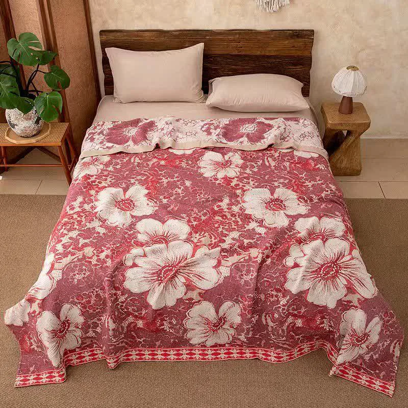 Smart Ownkoti Country Style Hibiscus Cotton Gauze Blanket Next-Generation