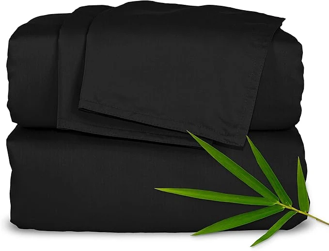 Environmentally Friendly Pure Bamboo King Sheets Organic Viscose Derived from Bamboo Bed Sheet Set Luxuriously Soft amp Cooling Double Stitching 2 Year Quality Promise King Black Comfortable