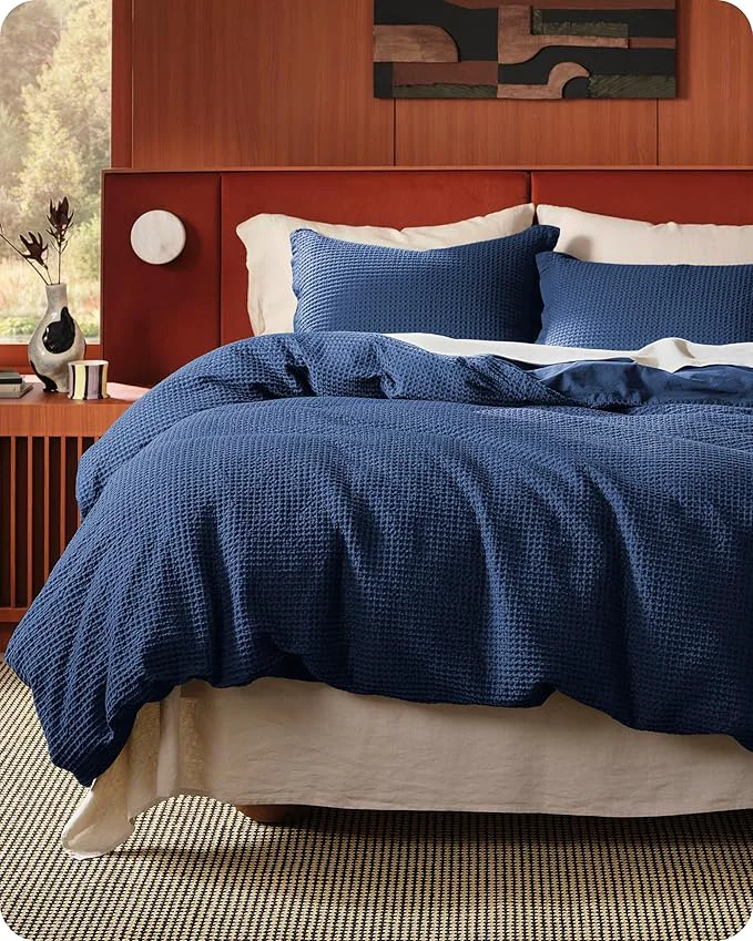 Green Bedsure Cotton Duvet Cover Set – Cotton Waffle Weave Navy Duvet Cover California King GentleSoft™ and Breathable Cal King Bedding Set for All Season 3 Pieces 104 quot x98 quot Top-Quality