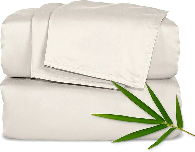Environmentally Friendly Pure Bamboo Twin XL Sheets Organic Viscose Derived from Bamboo Bed Sheet Set Luxuriously Soft amp Cooling Double Stitching 2 Year Quality Promise Twin XL Creme High-Grade