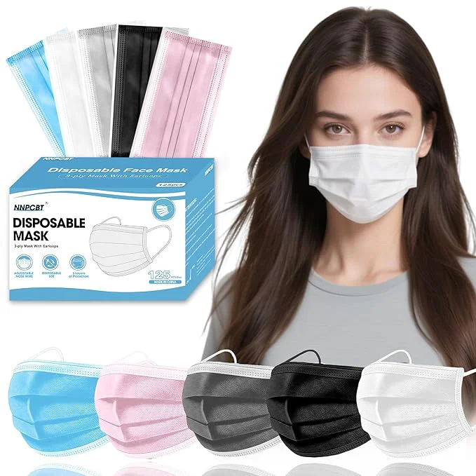 Elite NNPCBT 5 Color Disposable Face Masks 125 Pack 3-Ply Breathable Mask Safe