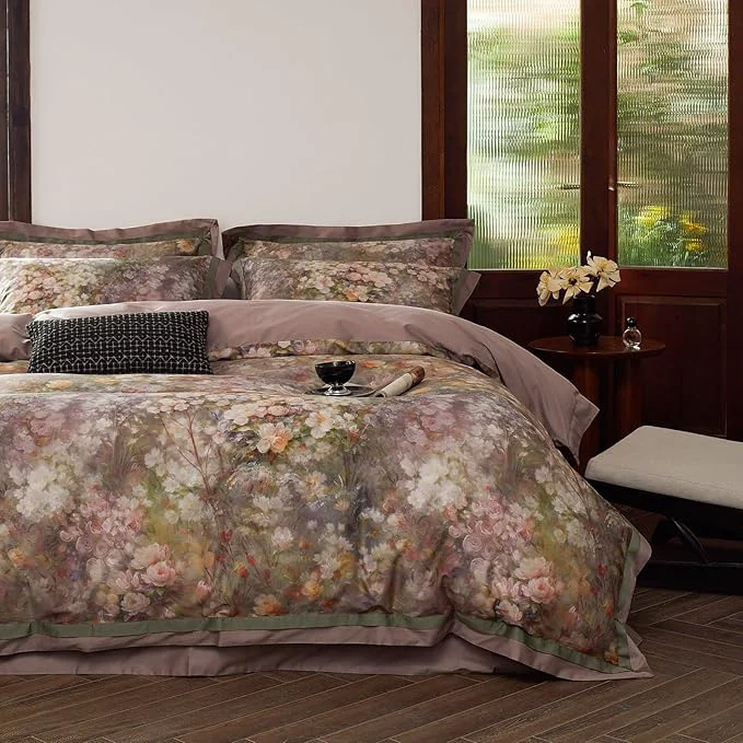 Elegant VM VOUGEMARKET Painting Flower Duvet Cover King Smooth Long Staple Cotton Bedding Duvet Cover with Pink Floral Pattern Garden Cottage Botanical Comforter Cover for Spring Summer Prestigious