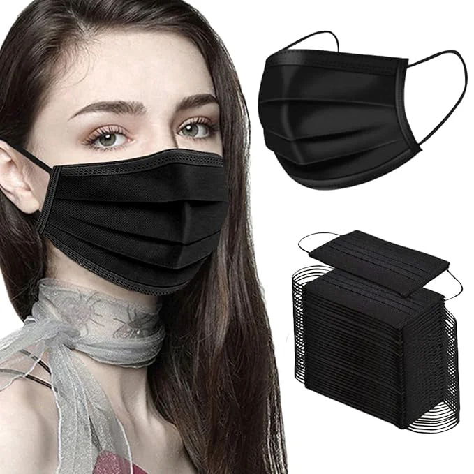 Flexible NNPCBT Black Disposable Face Masks 50PCS 3 Ply Stylish