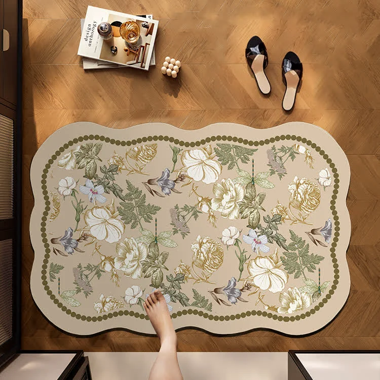 Advanced Ownkoti Floral Diatom Mud Quick-Dry Bathroom Mat Elegant