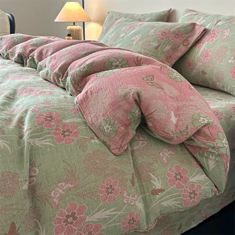 Smart Ownkoti Floral amp Butterfly Pure Cotton Gauze Bedding 4PCS Casual