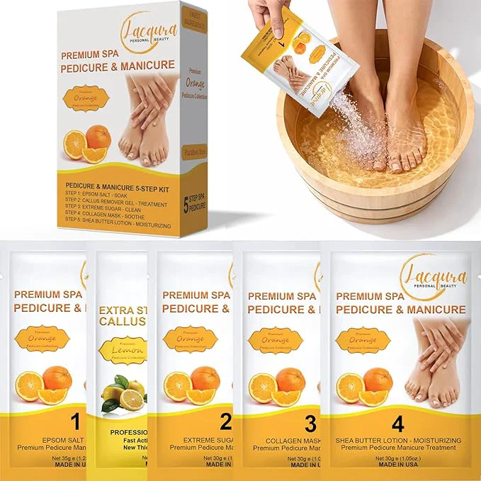 Traditional Deluxe Pedicure Kit 5 Step Spa Set – Epsom Salt Soak Callus Remover Gel Classic