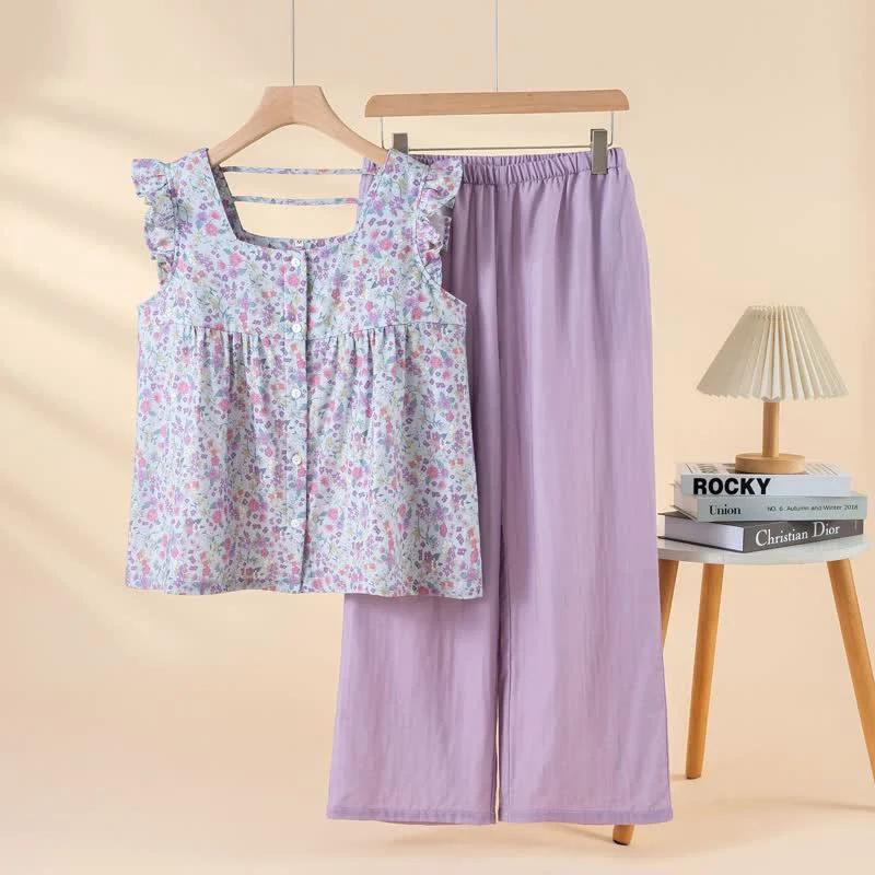 Consistent Ownkoti Floral Cotton Gauze Ruffle Loungewear Set Certified
