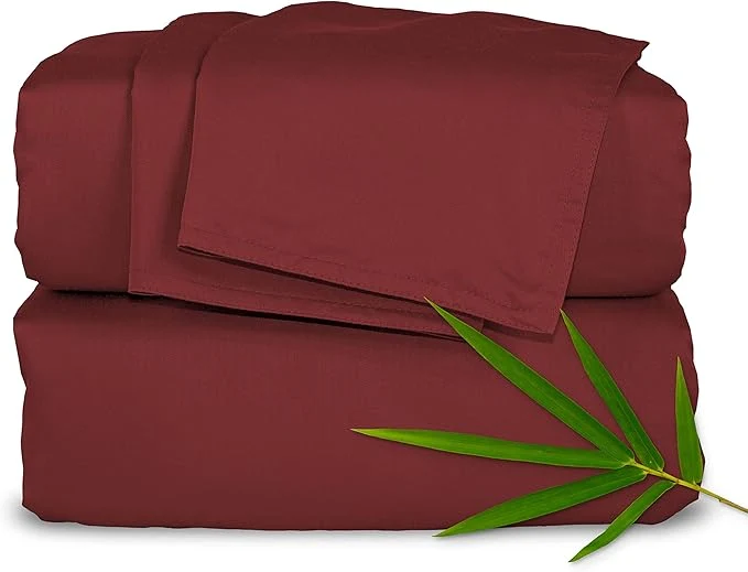 Proven Pure Bamboo Split King Sheets Organic Viscose Derived from Bamboo Bed Sheet Set Soft amp Cooling Double Stitching 2 Fitted Sheets Split King Merlot Outstanding