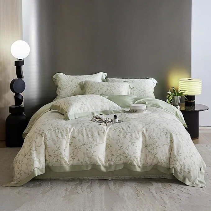 Superior VM VOUGEMARKET Eucalyptus Lyocell Duvet Cover with 2 Pillow Shams Vintage Garden Flower Bedding Set Silky Soft Cool-to-The-Touch Comforter Cover for Summer-King Mint Green Detailed