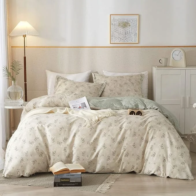 Powerful VM VOUGEMARKET Cotton Duvet Cover Set King Grey Green Flower Duvet Cover Matching 2 Pillow Shams Aesthetic Garden Style Bedding Set for Girls Women- 104 quot x90 quot Grey Green Prestigious