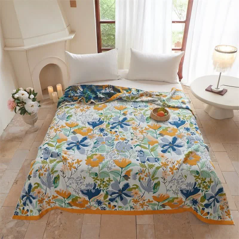 Expertly Made Ownkoti Bright Floral Cotton Gauze Quilt Blanket Flexible