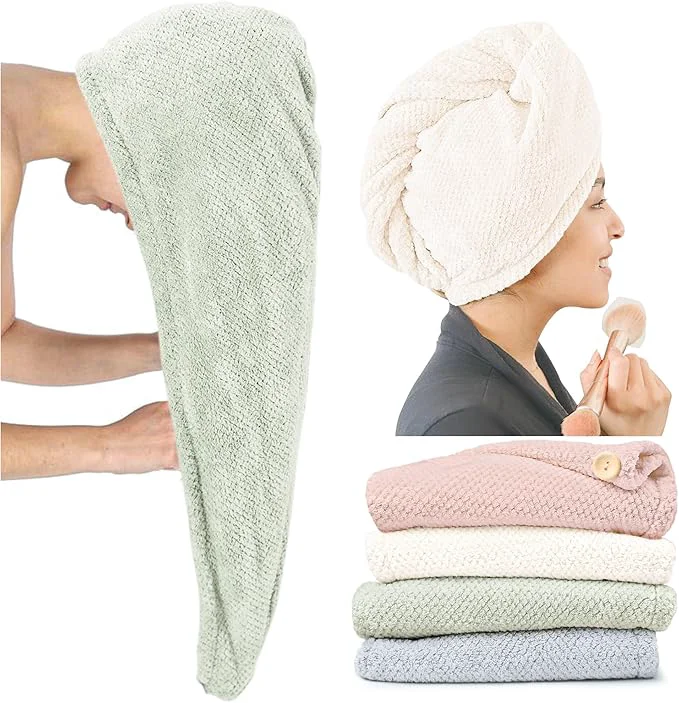 Environmentally Friendly ROLSHOL Extra Large 4 Pack Microfiber Hair Towel Wrap Traditional