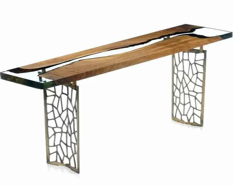 Verified Walnut wood and resin sofa amp entry table Voronoi collection Casual