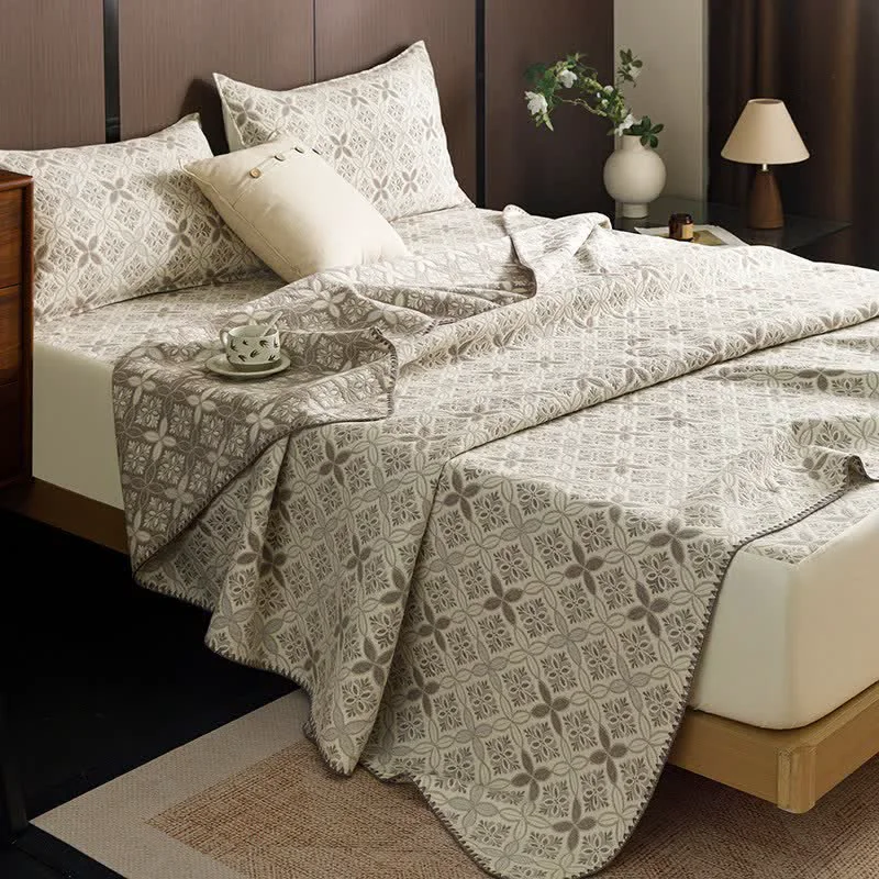 Fast Ownkoti Geometric Floral 3-Layer Cotton Gauze Quilt First-Class