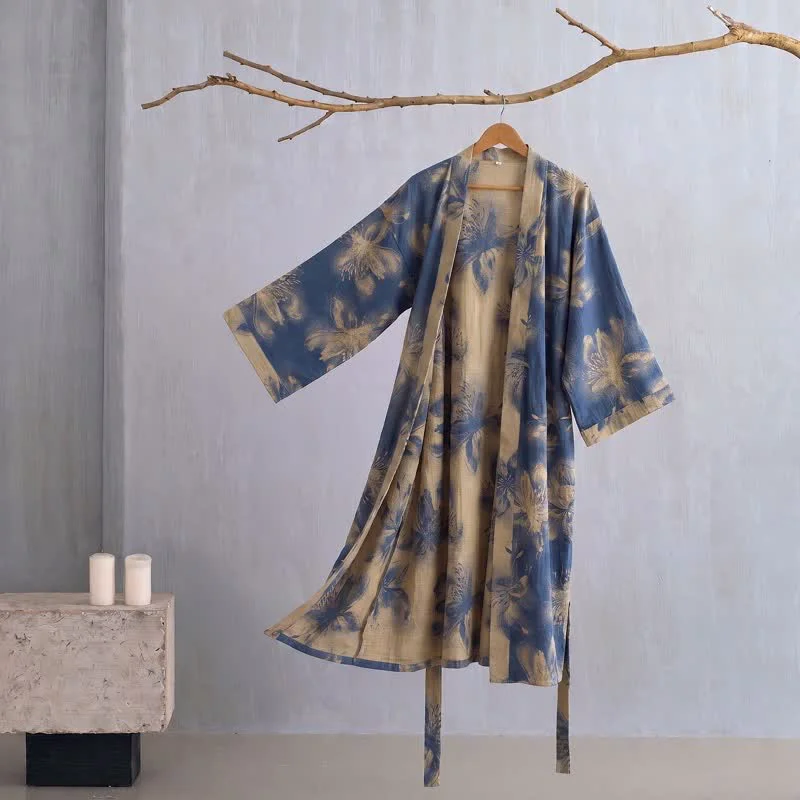 Proven Ownkoti Watercolor Floral Organic Cotton Kimono Robe Certified