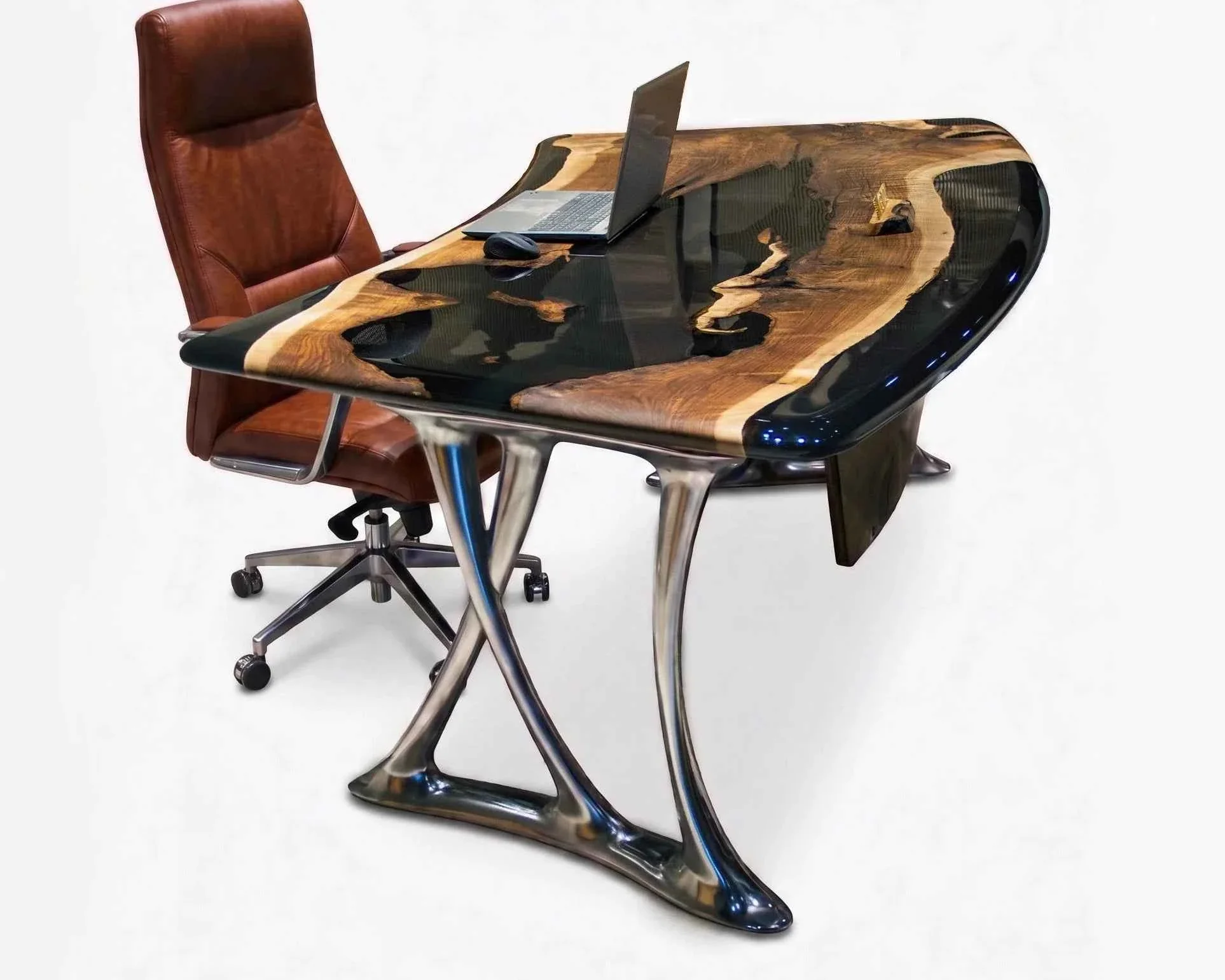 Fine Luxury D-Shaped Walnut amp Epoxy Executive Desk Effective