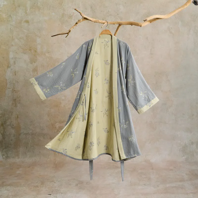 Convenient Ownkoti Elegant Floral Cotton Gauze Kimono Robe Powerful
