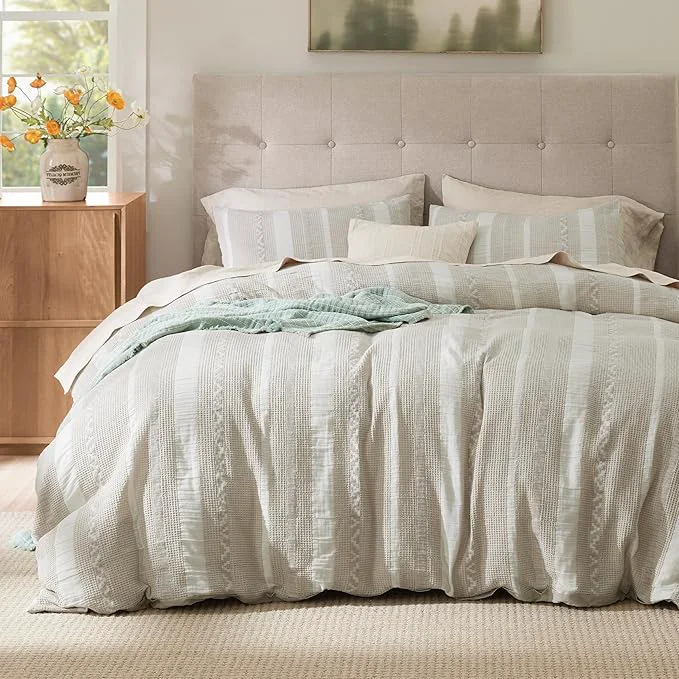 Expertly Made Bedsure Waffle Weave Duvet Cover King – Cotton Boho Duvet Cover with 2 Pillowcases – Linen Color Textured Comforter Cover with Zipper Closure King 104 quot x90 quot Environmentally Friendly