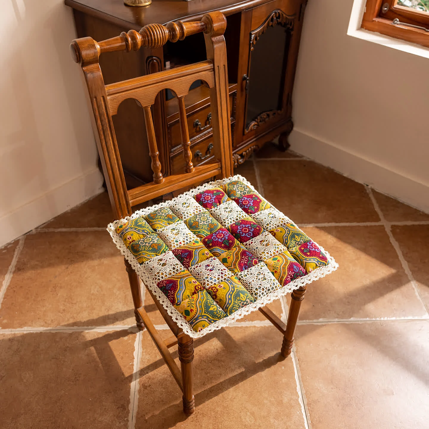 Superior Ownkoti Vintage Ethnic Style Quilted Chair Cushion Unique