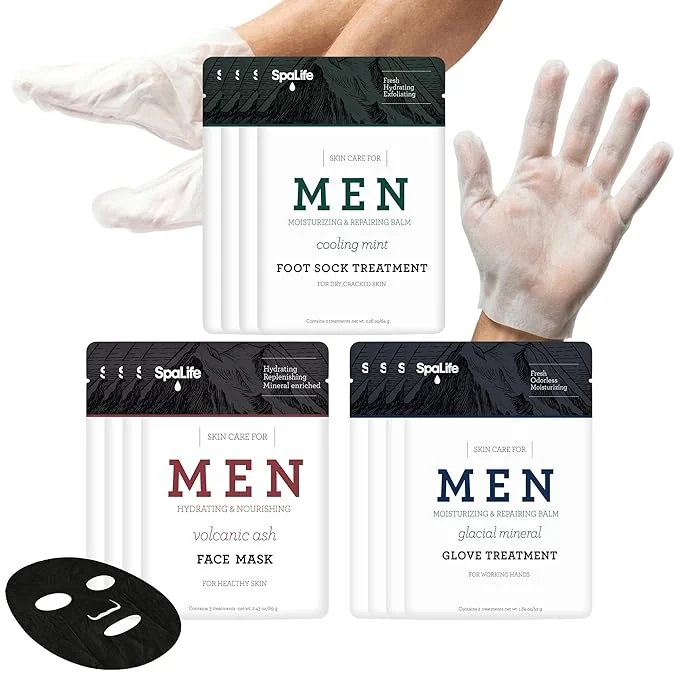 Clean SpaLife Men’s 12-Piece Spa Set Repairing Hand Gloves Refined