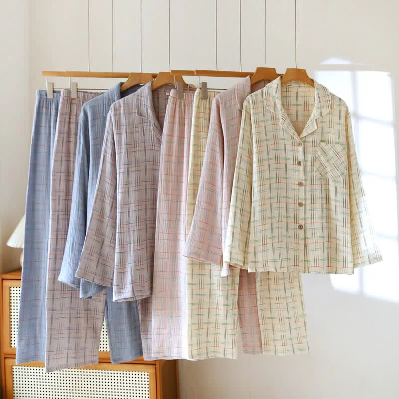 Carefully Designed Ownkoti Colorful Stripe Check Cotton Matching Pajamas Quality