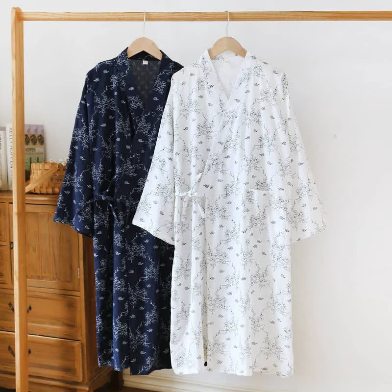 Smart Ownkoti Unisex Floral Cotton Kimono Lounge Robe Natural